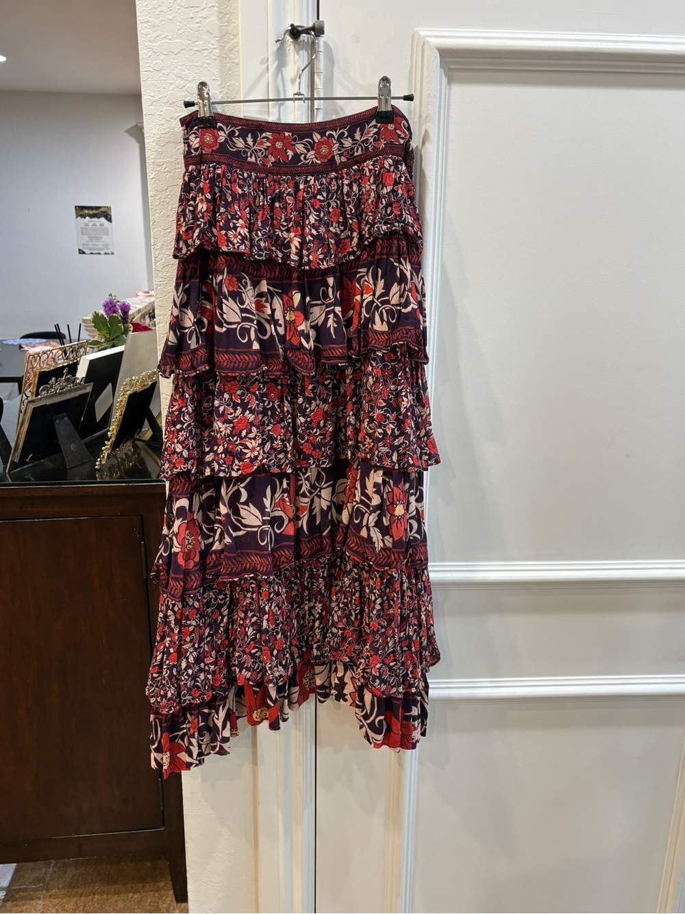 FARM Rio Tiered Floral Maxi Skirt - Red & Navy